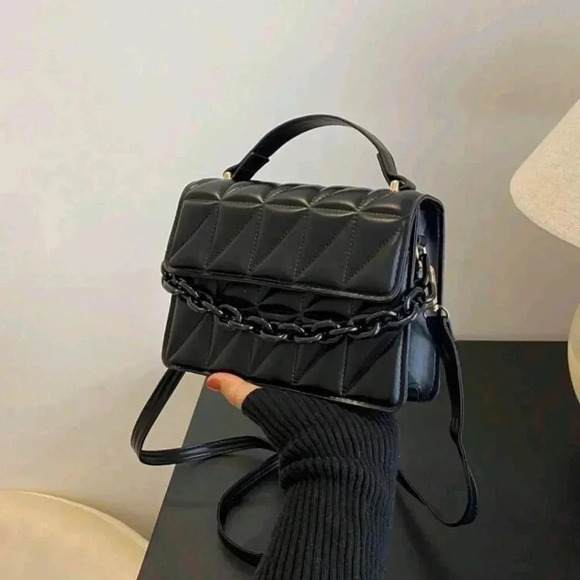 Black faux leather style clutch chain purse crossbody bag women luxury handbag - Picture 6 of 6